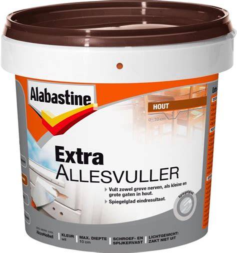 Table: Belangrijkste eigenschappen Alabastine Extra Allesvuller Steen en Hout