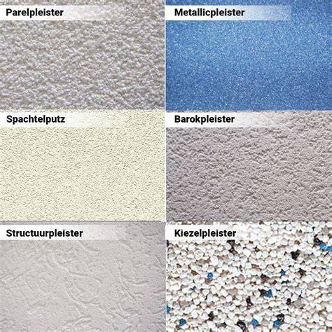 Illustratie van verschillende afwerkingen: glad stucwerk, spackspuitwerk, sierpleister