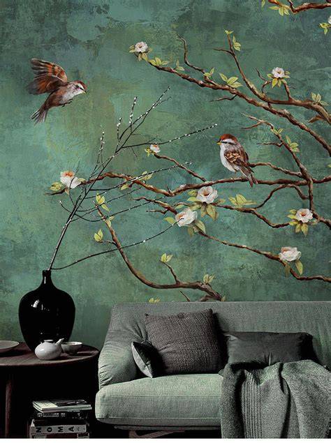 Arthouse Bloom: botanisch behang met bloemen en vogels