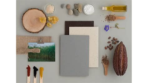 Illustratie van de natuurlijke grondstoffen van Marmoleum: lijnzaadolie, hars, houtmeel, pigmenten en jute