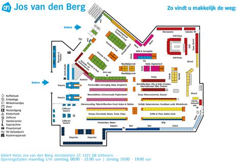 Plattegrond van de nieuwe Dirk supermarkt in Oudenbosch met aanduiding van de verschillende afdelingen.