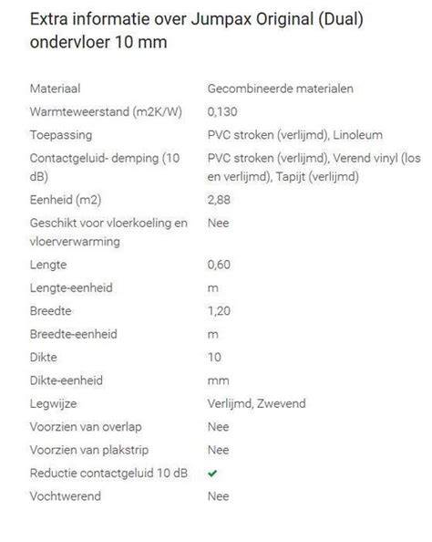 Infographic über Jumpax Dual ondervloer: lagenopbouw en geluiddemping