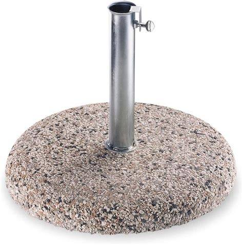 Ronde betonnen parasolvoet met stalen accenten en PVC-elementen