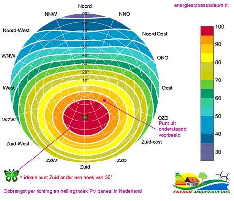 Diagram: hellingshoek en afstand tussen panelen