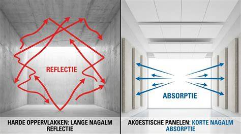 Schema: opbouw geluiddempend plafond met ontkoppeling, absorptie en massa