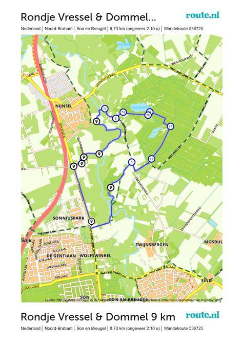 Kaart van wandelroutes langs de Dommel door Eindhoven en omgeving