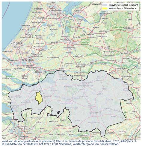 Kaart met regio van Etten-Leur en Brabant