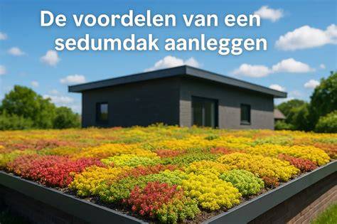 Infographic: voordelen sedumdak (isolatie, wateropvang, biodiversiteit)