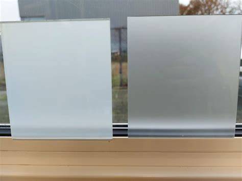 Infographic: vergelijking privacyglasopties (mat glas, melkglas, gezandstraald glas, gelaagd glas, LCD privacy glass)