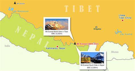 Infographic: Kaart van de Himalaya met Nepal, Tibet en Everest