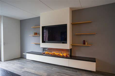 3D-visualisatie van een maatwerk Cinewall met haard