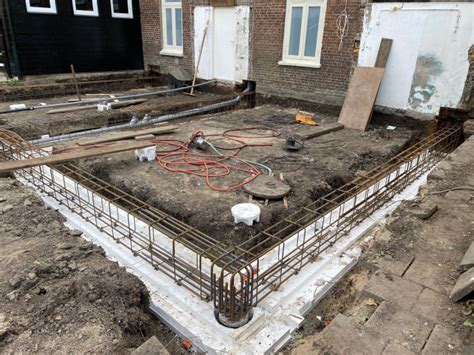 Schema van de opbouw van een prefab chalet fundering