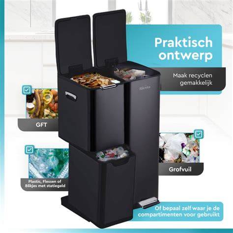 Infografiek: 3-vaks afvalscheiding in een compacte prullenbak