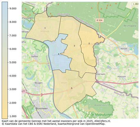 Kaart van Gennep en omgeving met milieustraten