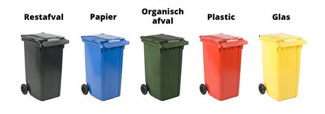 Verschillende maten afvalcontainers opgesteld