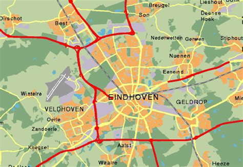 Kaart van de regio Eindhoven met een pin op de stad