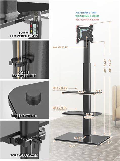Infographic: Cavus vloerstandaard met draaibaar deel en 790 mm hoogte