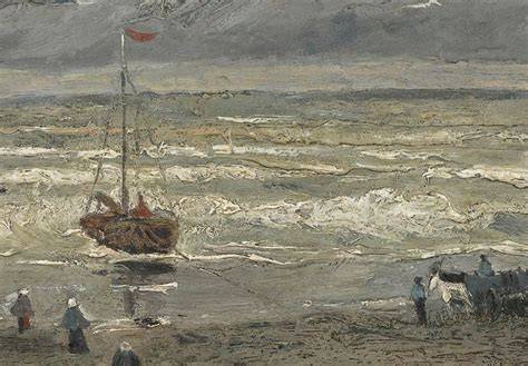 Beeld van Zeegezicht bij Scheveningen - schetsmatige weergave van de stormachtige lucht en de golven