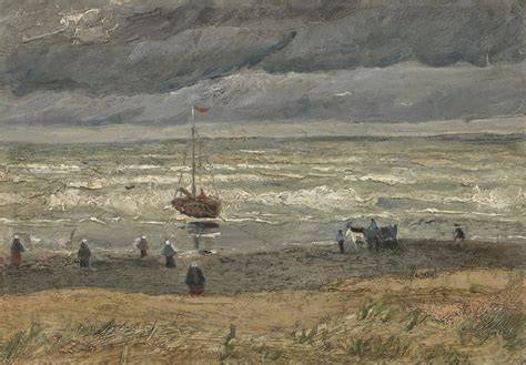Close-up van penseelstreek en textuur op Zeegezicht bij Scheveningen