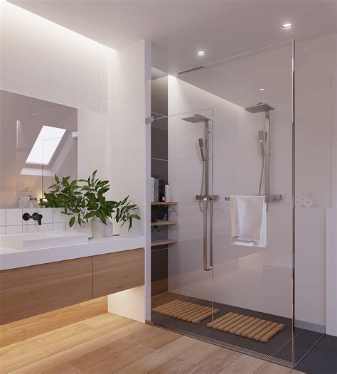 Illustratie van een moderne badkamer met een glazen schuifdeur douchecabine.