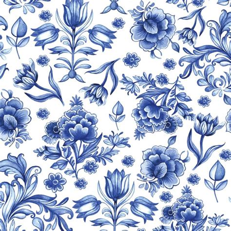 Typisch Delfts blauw patroon met bloemen en vogels