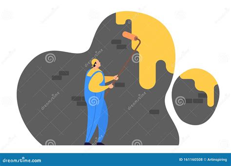 Illustratie van een schilder die een muur schildert met een roller, met focus op een strak resultaat.