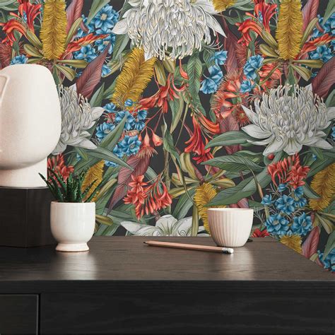 Collage van diverse Decomode vliesbehang dessins met bloemen, bladeren en geometrische patronen