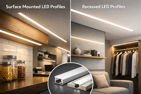 Infographic: Overzicht van LED strip profielen (aluminium vs kunststof) en hoekprofiel toepassingen