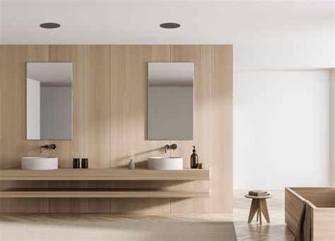 Schematisch overzicht van inbouw- versus draagbare badkamer speakers
