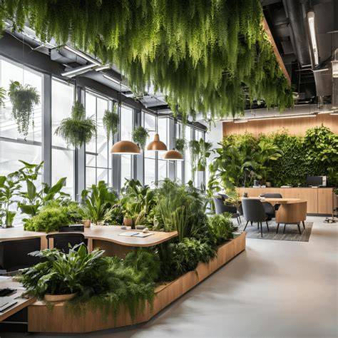 Foto van zonnepanelen en biophilic design in een kantoor