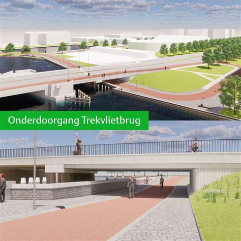 Schematische weergave van de geplande Binckhorstbrug met onderdoorgang en ruimte voor de tram