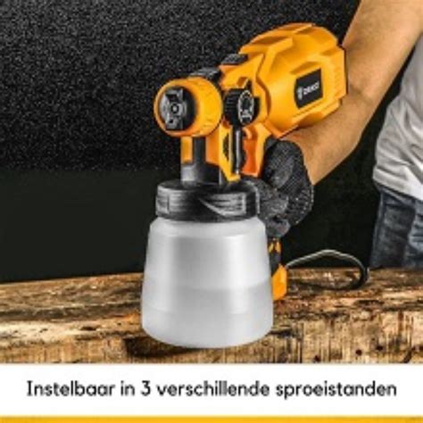 Diagram dat de werking van een airless verfspuit uitlegt