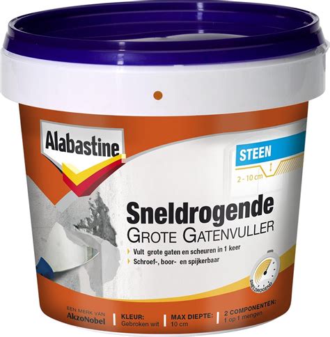 Illustratie van een pot Alabastine Grote Gatenvuller met de belangrijkste kenmerken