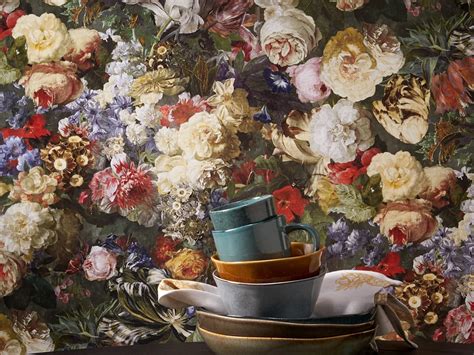 Collage van verschillende soorten Kwantum behang: bloemen, dieren, grafisch en linnen