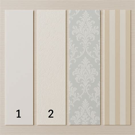 Illustratie van verschillende soorten behang: vlies, papier, vinyl, en natuurbehang met hun kenmerkende textuur.