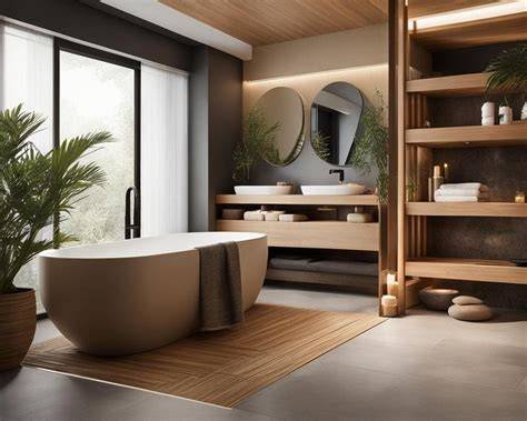Bamboe-accessoires en natuurlijke elementen in een Japandi-badkamer