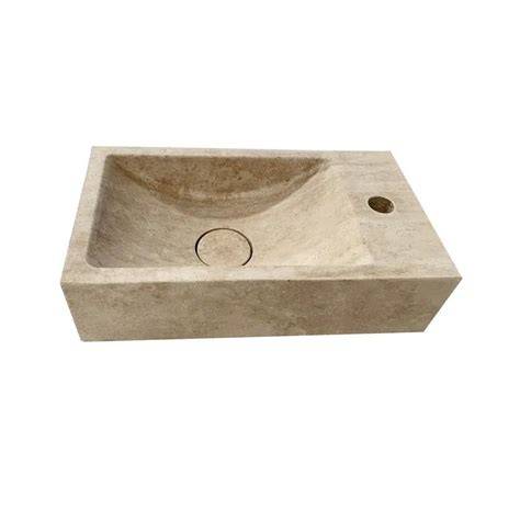 Witte travertijn wastafel Banio 39x22x10 cm - overzicht en afmetingen