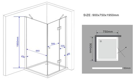 Diagram met opties voor douchewand afmetingen