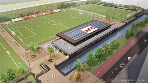 Impressie van het nieuwe sportpark Goed Genoeg en het clubhuis van AFC