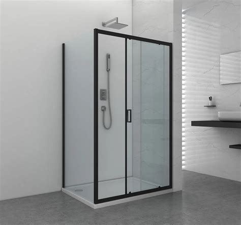Afbeelding: Saniclear Elite Black schuifdeur 150 cm met mat zwarte profielen en liftsysteem