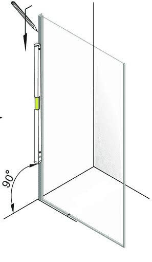 Illustratie van het voorzichtig plaatsen van een glazen douchewand in de muurprofielen.