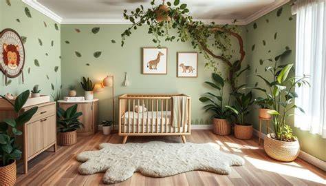 Infographic: Voor en na transformatie van een babykamer naar jungle-thema