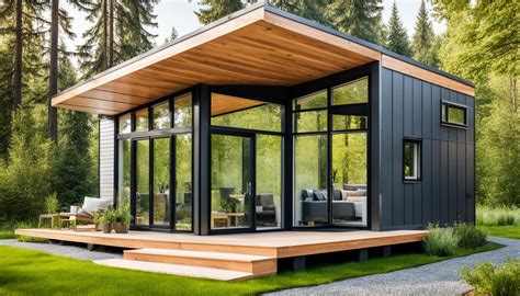 Infographic: typologie van prefab tiny houses (verplaatsbaar vs. niet-verplaatsbaar) met afmetingen