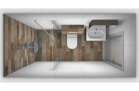 Voorbeeld van een efficiënte indeling voor een kleine, smalle badkamer