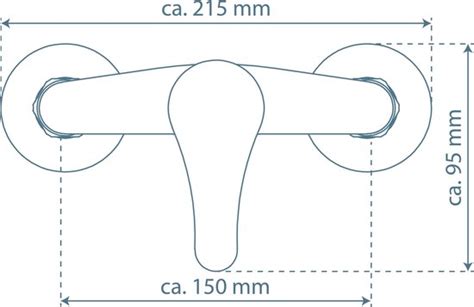 Diagram: Hartafstand 150 mm tussen aansluitingen