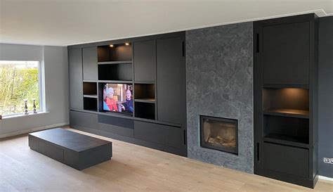 Schematische weergave van een op maat gemaakte MDF kastenwand