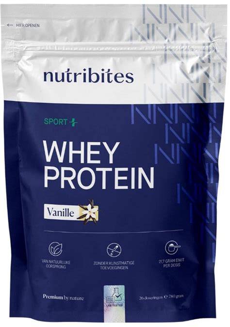 NutriMetapics: Nutribites Whey Protein Vanille verpakking en uitstraling