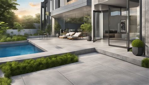 voorbeeld van een modern terras in gevlinderd beton met geïntegreerde verlichting