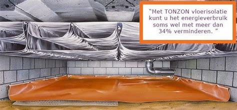 Illustratie van TONZON isolatiekussens onder een houten vloer