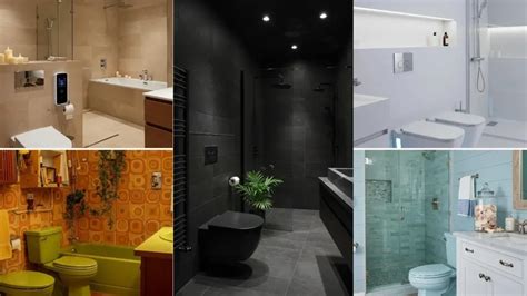 Collage van badkamers met opvallende gekleurde voegkleuren.